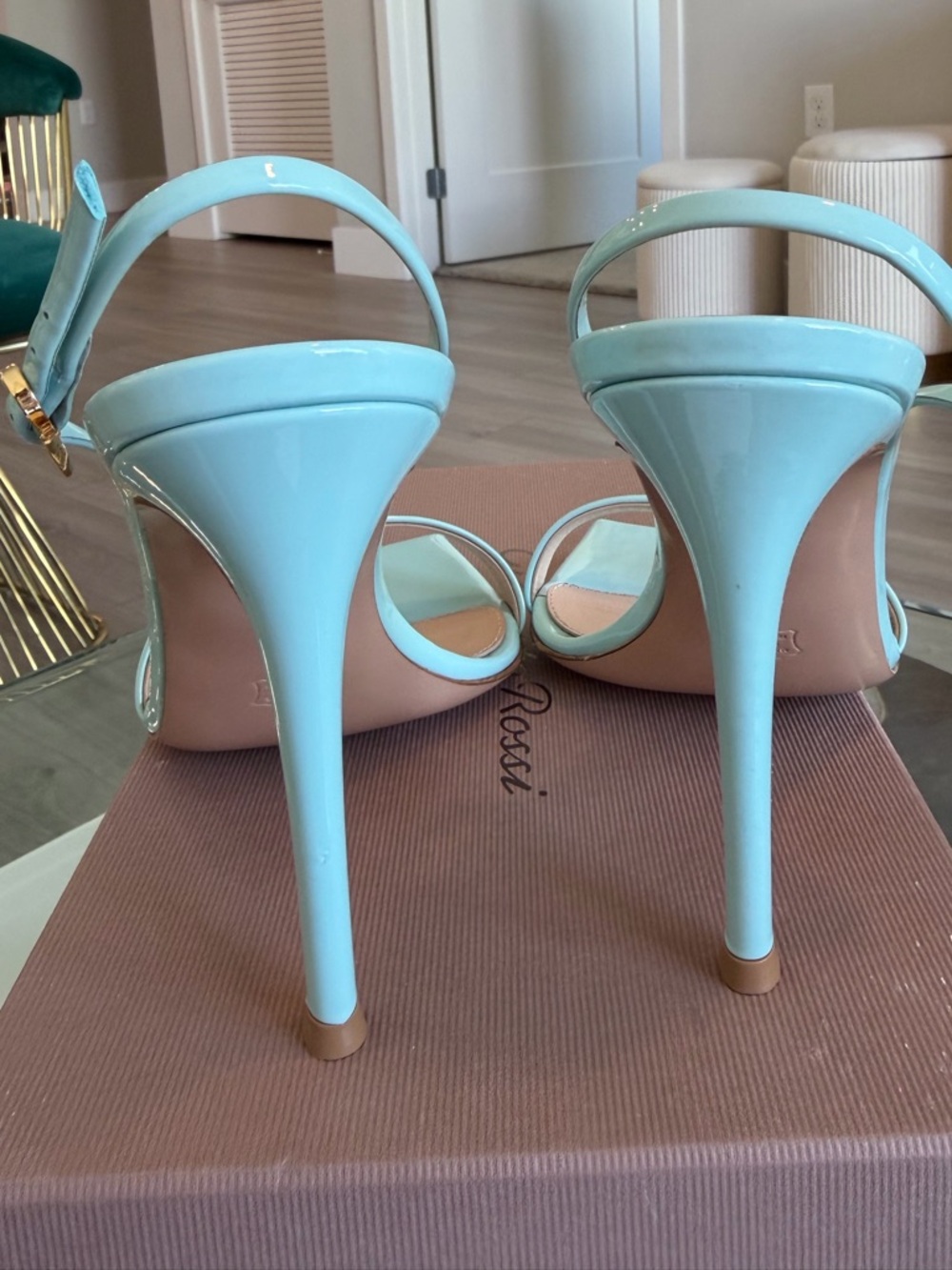 Gianvito Rossi Vernice Patent Ribbon Bora Slingback Stiletto Sandals in Mint 38 - Picture 6 of 15